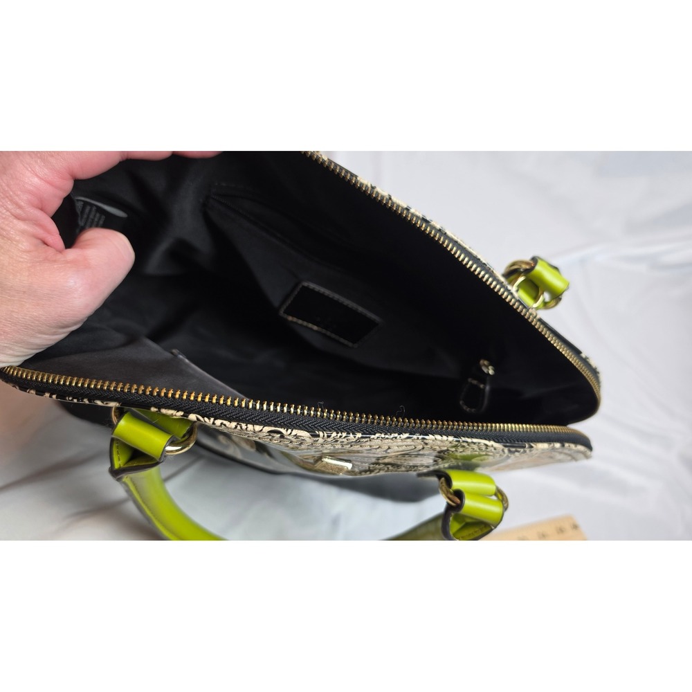 Anne Klein Paisley Satchel Bag Black White Lime Green Y2K Retro Statement Purse - Picture 7 of 8